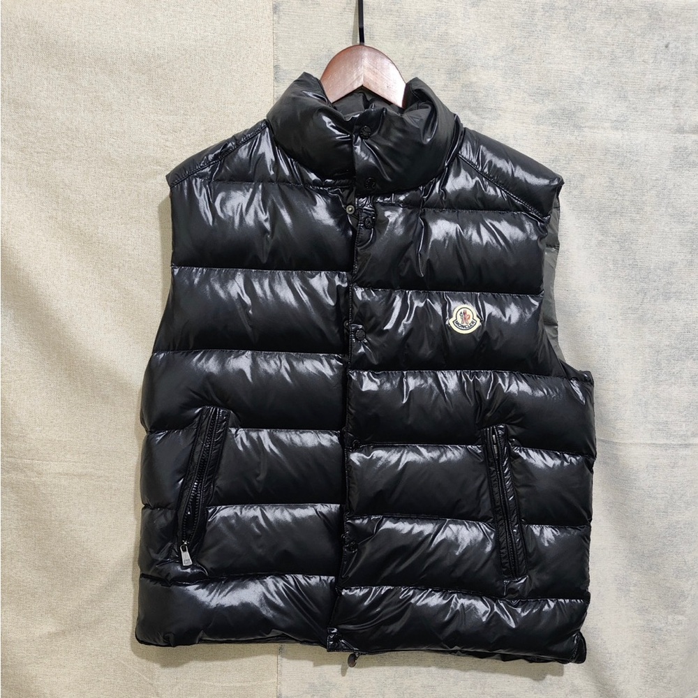 Moncler Shiny Black Quilted Down Vest with High Collar